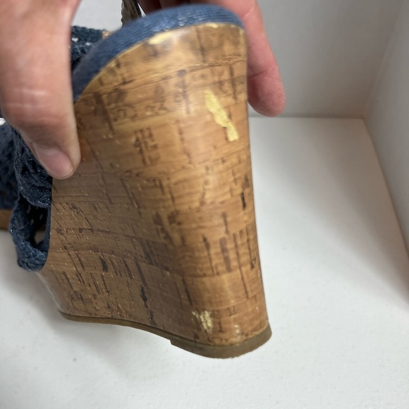 MUDD blue demon Woven Peep Toe Platform Cork Wedge Sandals, size 8 1/2 - Picture 4 of 9